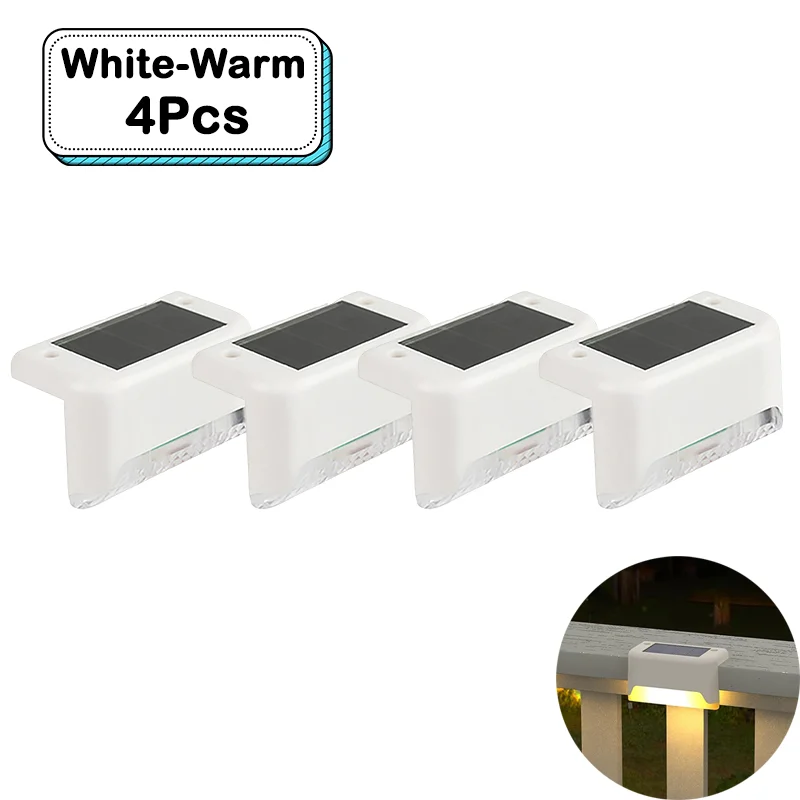 Outdoor Solar Step Lights Warm witte LED waterdichte trappadverlichting voor tuin terras hek balkon decoratie zonne-energie