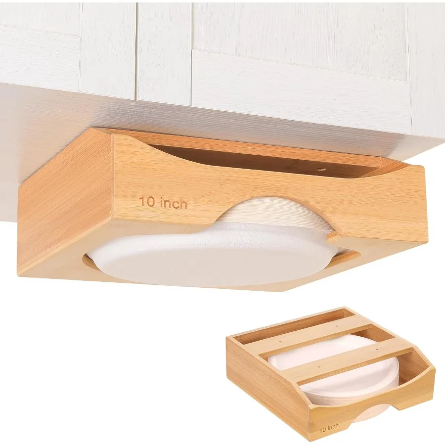 

10inch Paper Plate Dispenser Under Cabinet Bamboo Paper Plate Holders Kitchen Counter Vertical Plate Dispensers Holders Counter