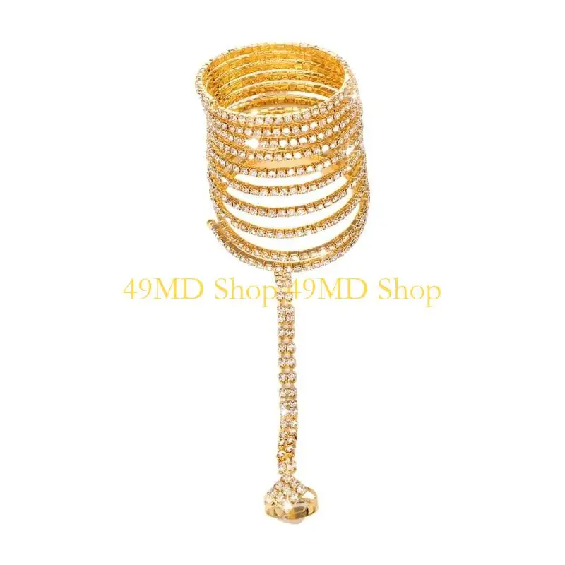 49MD Stylish Rhinestones Coils Bracelet for Women Crystal Bangle Arm Cuffs Perfect for Enhancing Outfits