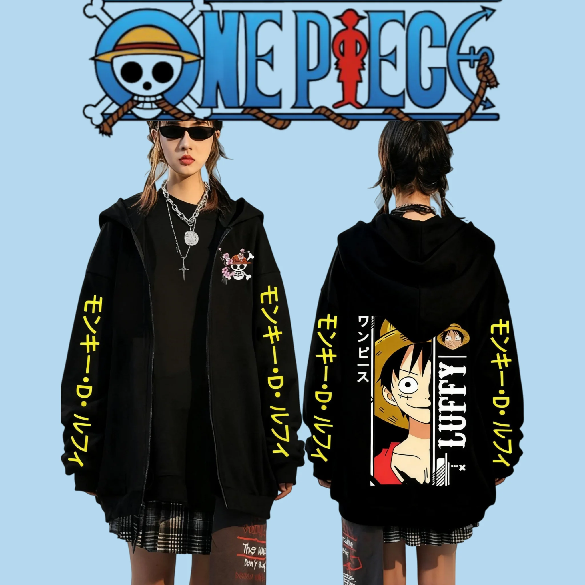 

One Piece Luffy Anime Hoodie 2025 Autumn/Winter Men's Women's Street Wear Casual Zipper Sweatshirt Japanese Anime Pattern Print