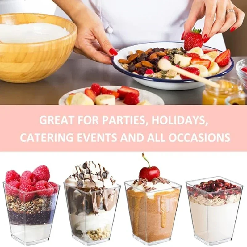 1-100PCS 40/20oz Mini Square Clear Plastic Dessert Cups Party with Small Plastic Dessert Cups Great for Desserts,pudding,mousse image 3