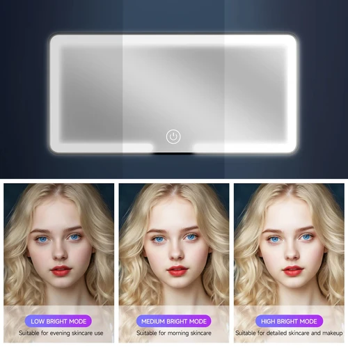 Imagen 2 del producto Espejos interiores de coche, placa de visera solar, espejo de maquillaje LED HD para niñas y mujeres, luz de relleno recargable, espejo de tocador fino Universal