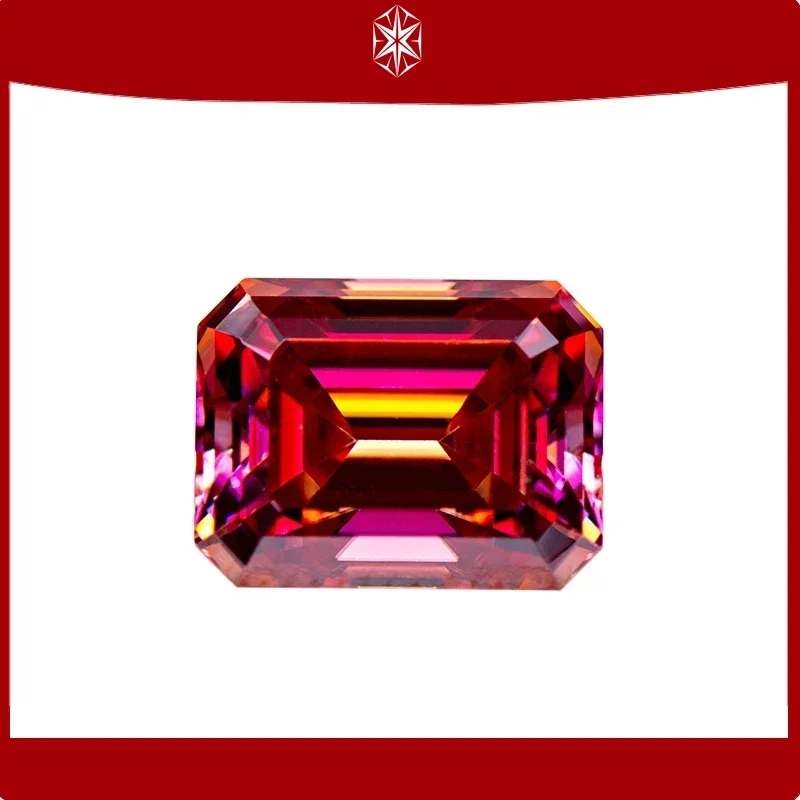 

Moissanite Gemstone Watermelon Red Color Emerald Cut Lab Grown Diamond Advanced Jewelry Making Materials with GRA Certificate