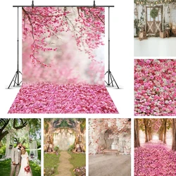 Wedding Party Backdrops Pink Spring Blossom Flowers Petal Branch Love Bridal Shower Scenic Photography Backgrounds Photo Studio