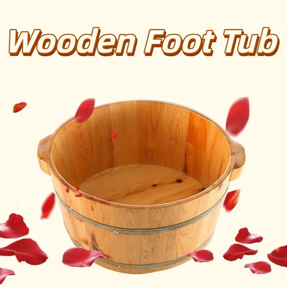 

Anti-Leak Wooden Foot Tub Large Double Handle Bucket for Soaking Feet Thermal Easy To Carry Foot Soaking Spa Bucket Dormitory