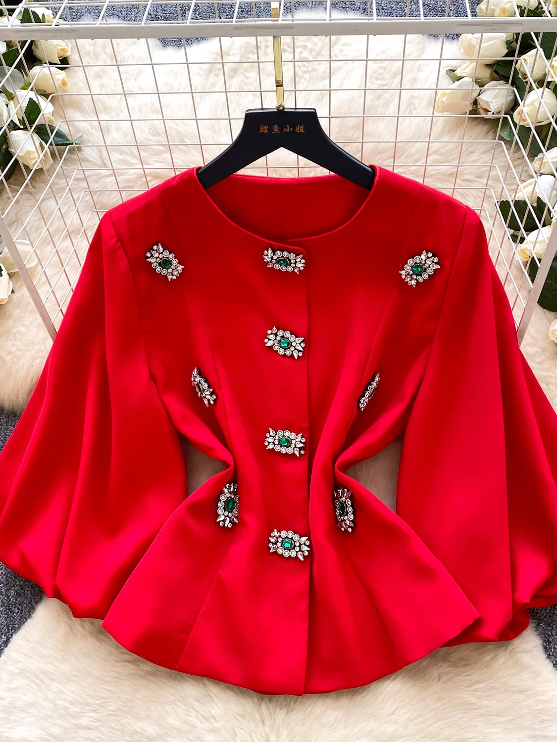 Elegant Heavy-Detail Diamond-Encrusted Purple Shirt Women's Long Sleeve Waist-Cinched Commute High-End Feel Top Open Cardigan