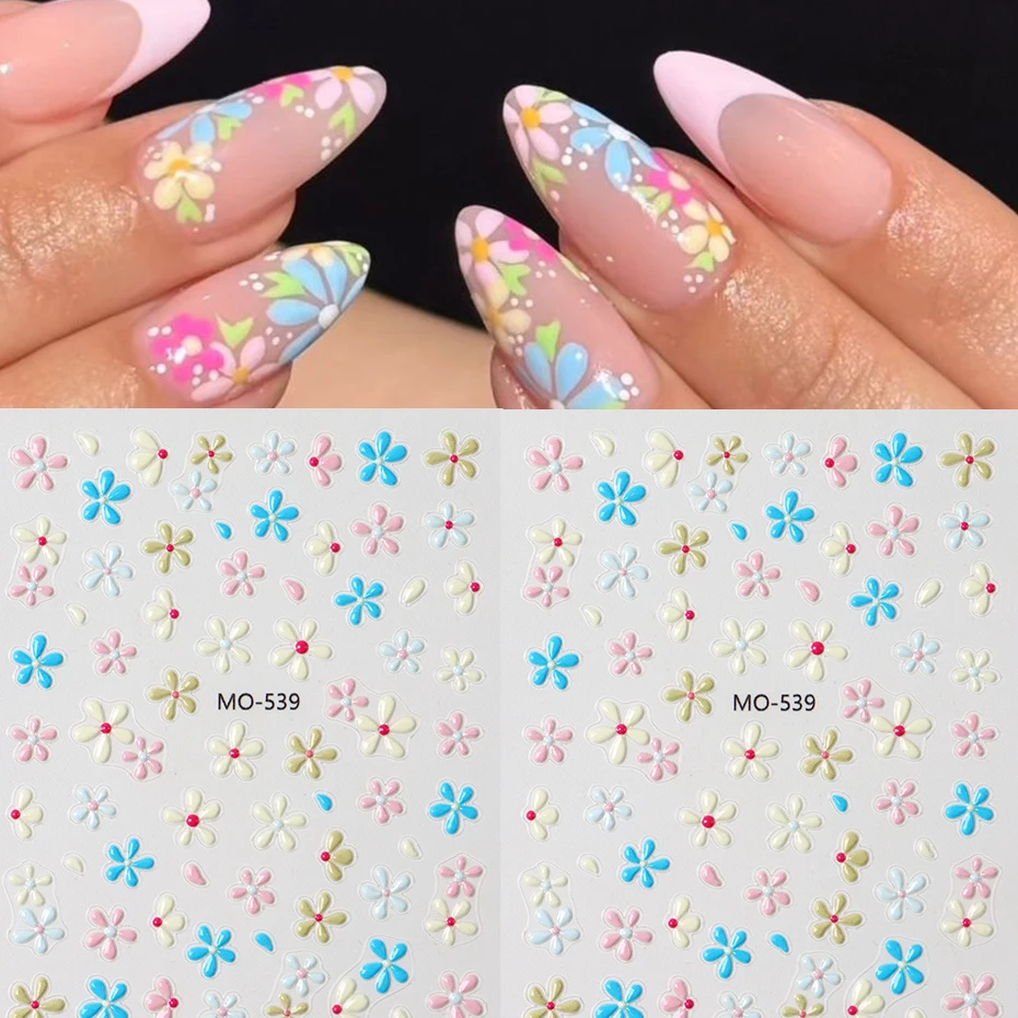 

5D тисненные весенние цветочные наклейки для ногтей, милые цветочные розовые, синие лепестки, слайдер, самоклеящиеся наклейки для ногтей для женщин и маникюр, сделай сам