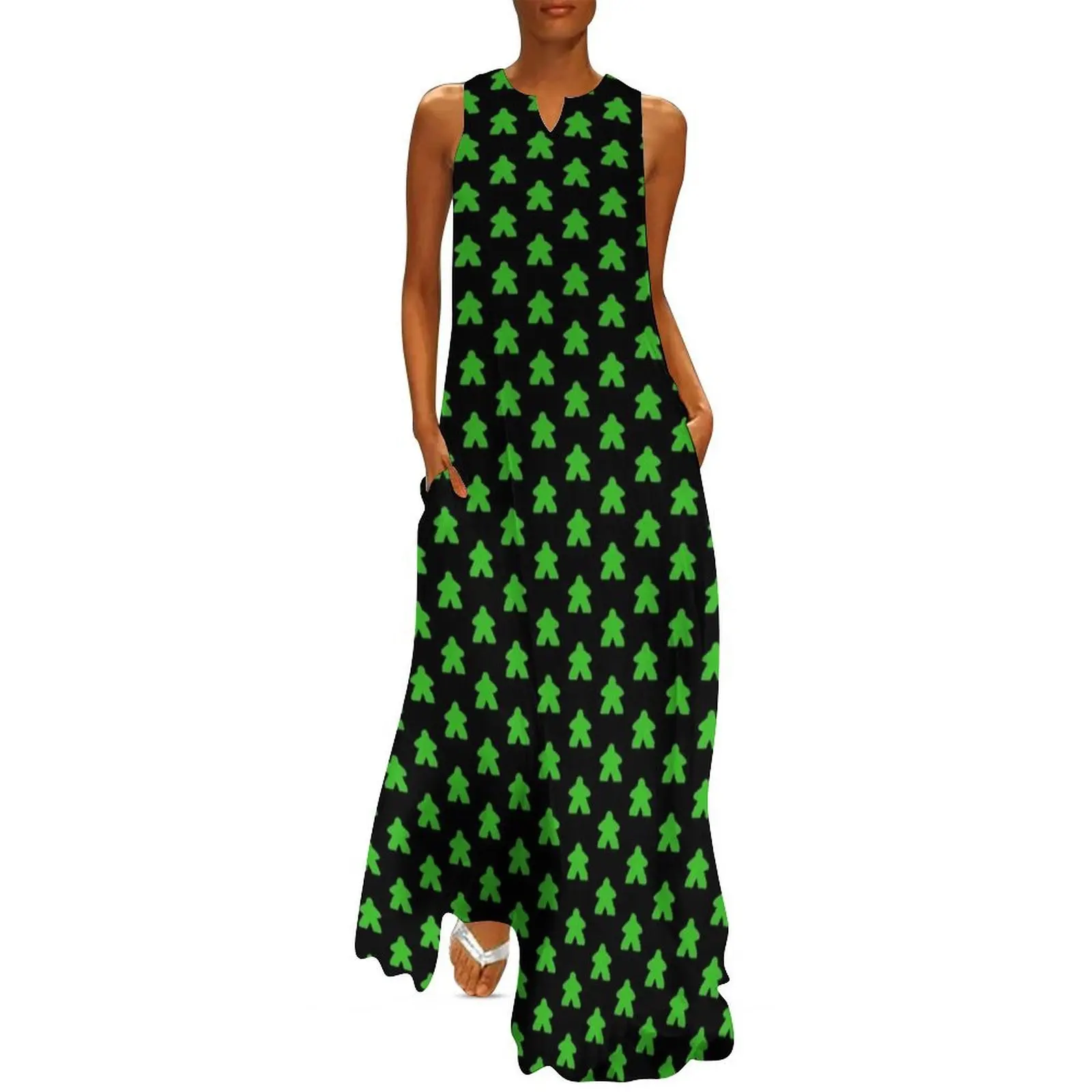 

Green Meeple Pattern Long Dress birthday dress wedding dresses for woman women's elegant loose dresses Bride dresses