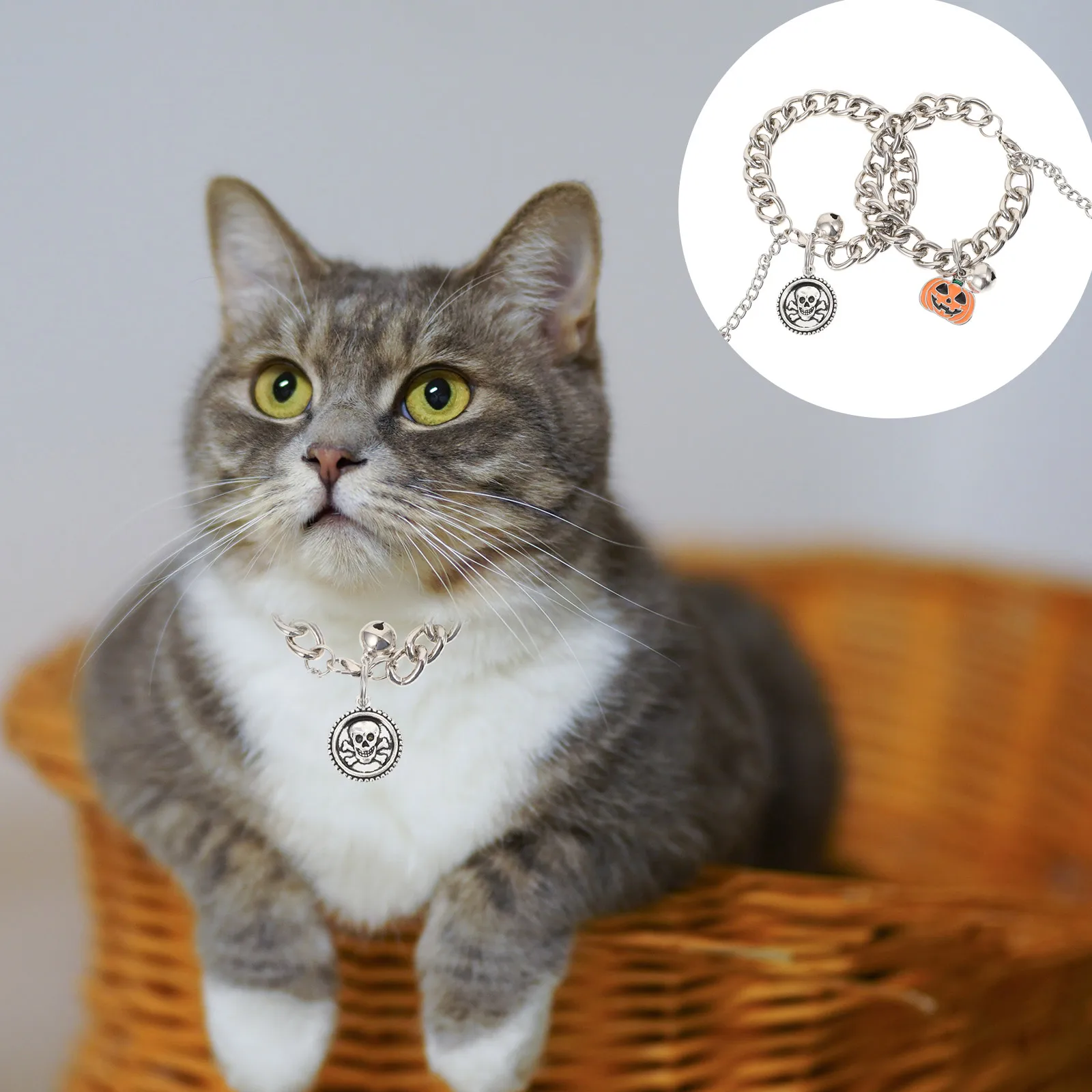 

2 Pcs Skull Dog Collar Decorative Cat Puppy Collars Pet Stylish Halloween Neck Ring Aluminum Party Outfits