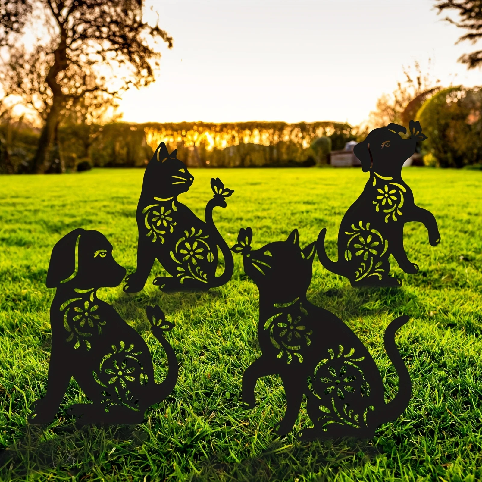 1PC Metal Black cat Garden Stakes Decoration Cute cat Garden Decorative Outdoor Statues For cat Lovers Yard Garden