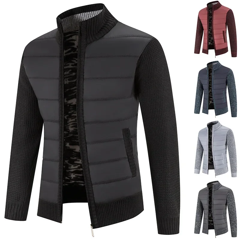 

Men's Autumn Winter Fleece-lined Thickened Stand Collar Cardigan Sweater Loose-fit Warm Knitted Top Casual Scene