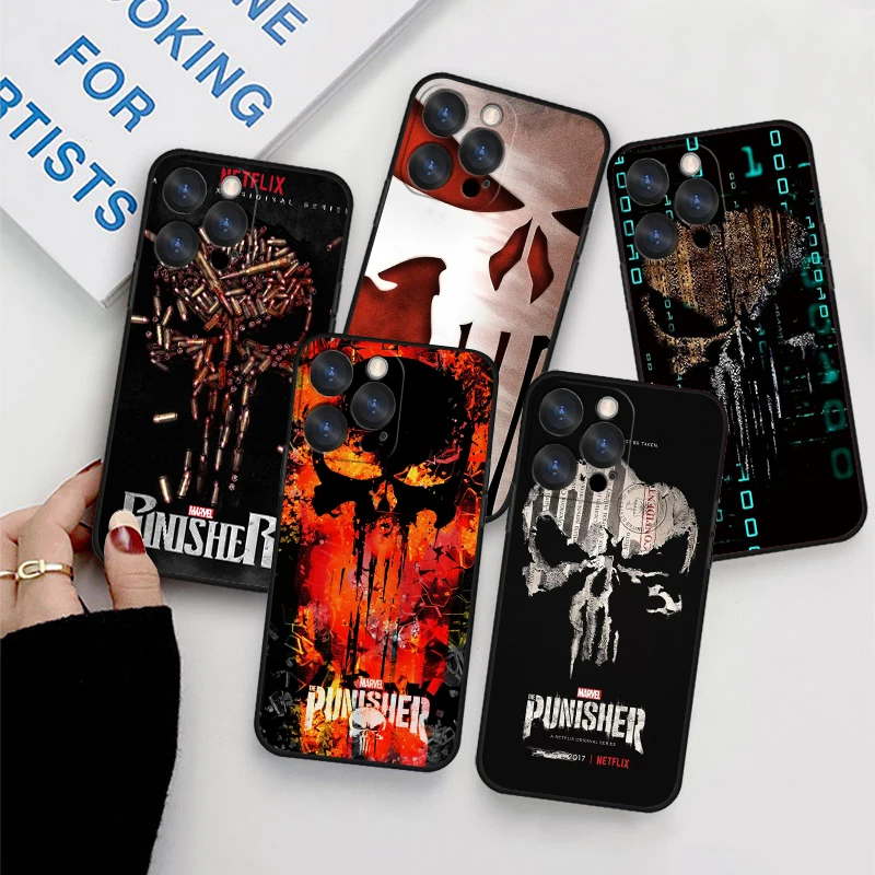 Marvel Superhero Punisher For Apple iPhone Case 15 14 13 12 11 Mini XS XR X 6S 6 Pro Max Plus Black Cover