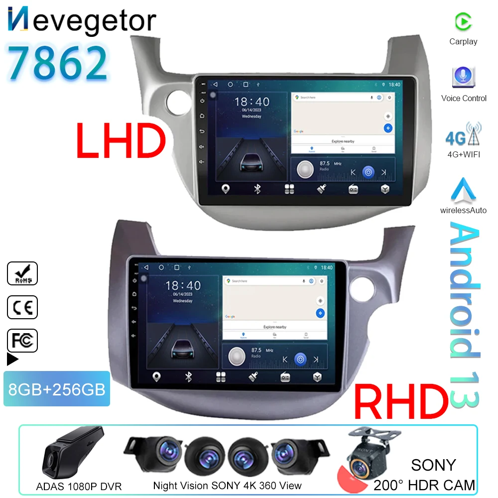 

Android 13 For Honda Jazz 2 GG 2008 - 2014 Fit 2 GE 2007 - 2014 LHD/RHD Car Auto Radio GPS Navigation Multimedia 4G No 2din DVD