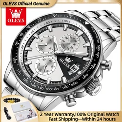 OLEVS-Montre-bracelet multifonction en acier inoxydable pour homme, chronographe, étanche, affaires, design exclusif, original