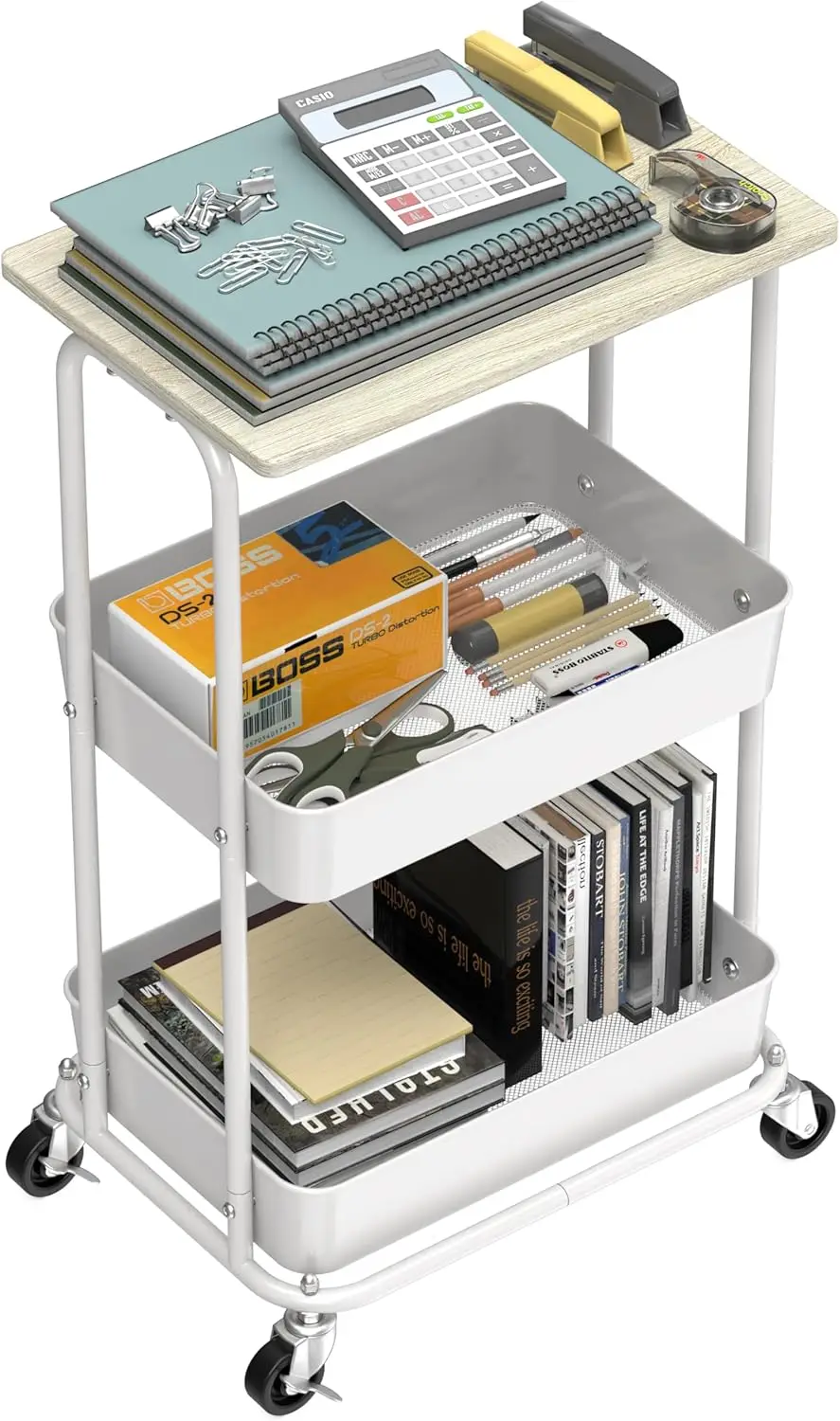 2-Tier Rolling Utility Cart with Top Board, Maple