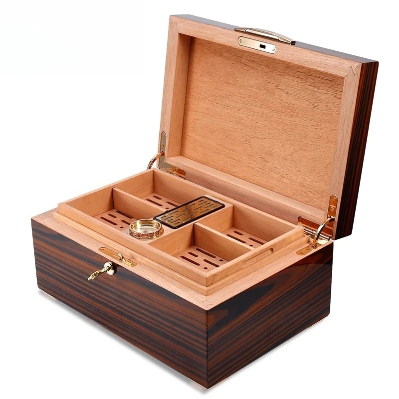 cigars Shiny Spanish Cedar Wood Thickness 25mm Cigar Humidor Box with 4 Feet on the Bottom