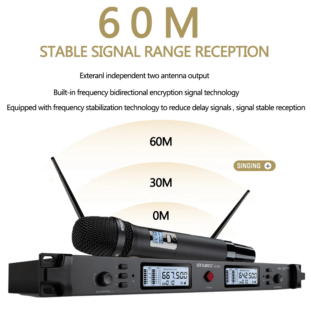 ST-970 Cheap price uhf dual channel handheld long range wireless mic professional microphone