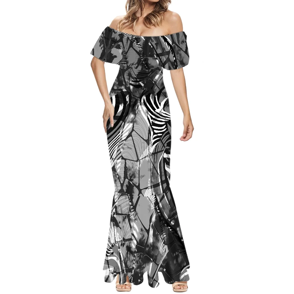 HYCOOL Custom Logo Print Polynesian Tribal Women Wear Lady Elegant Wedding Gowns  Samoan Tie Dye Dresses For Women