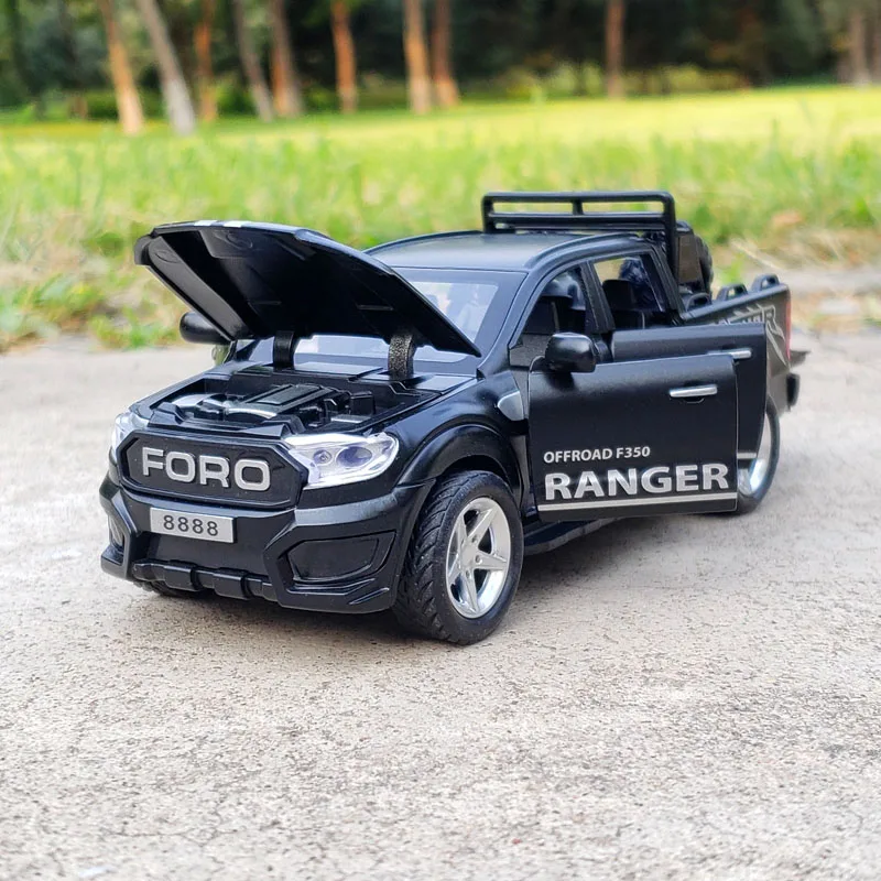 Coche de aleación de camioneta Ford Raptor F350, escala 1:32, vehículo todoterreno de juguete, modelo de simulación extraíble, regalo para niños