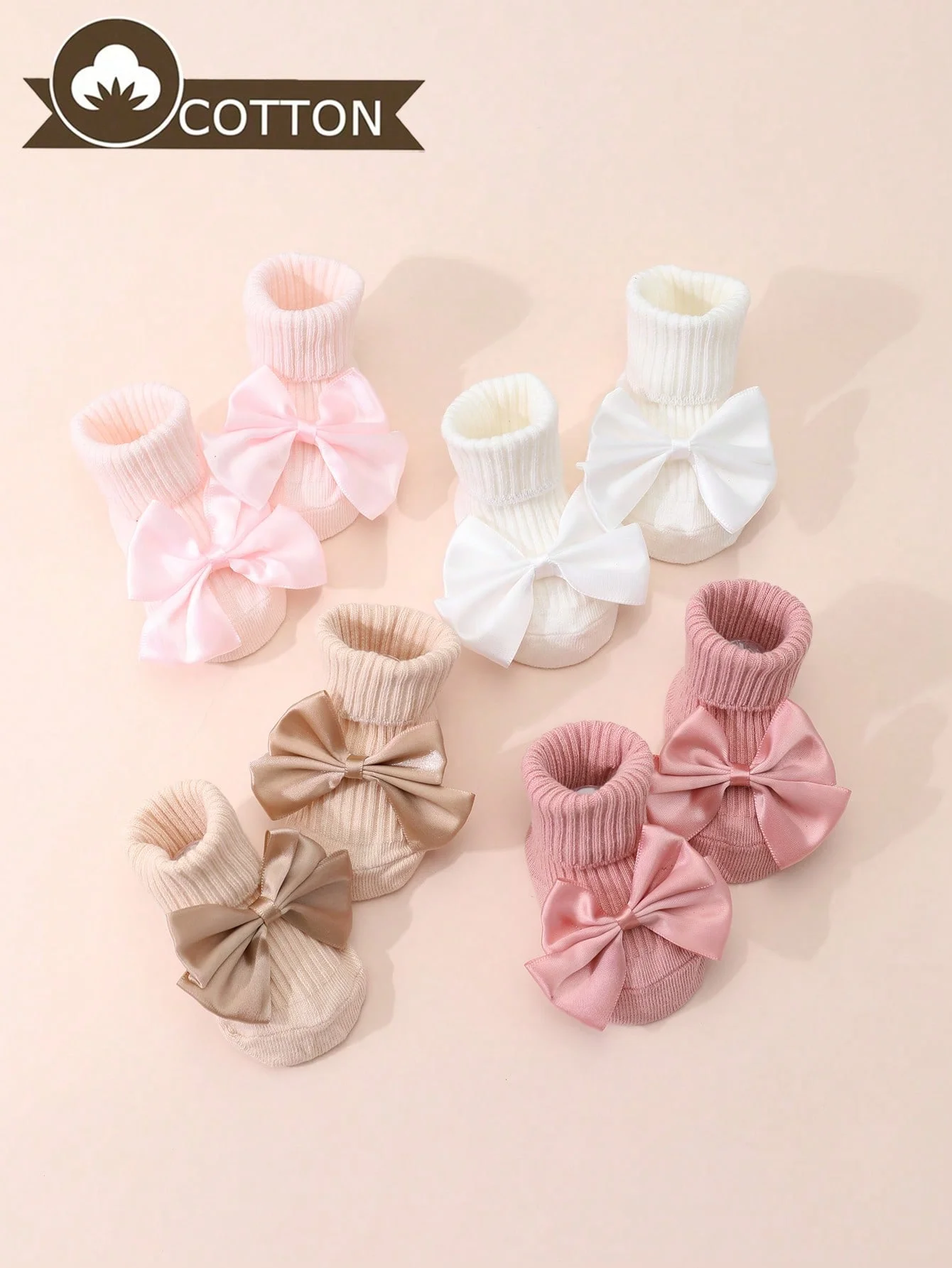 4 Pairs of Girls' Ankle Socks with Bow Decoration, Glue-Adhesive Anti-Slip for Indoor Floor Wear When Babies Are Learning to Walk