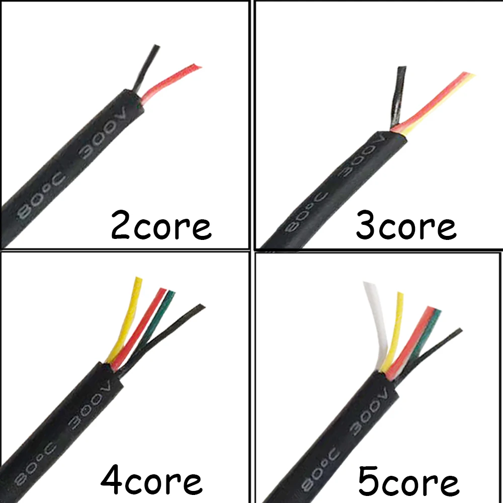 18AWG 20AWG 22AWG 24AWG 26AWG 28 AWG RVV 3 Cores Tinned Copper Conductor Electric RVV Cable 3PIN Black soft sheathed wire