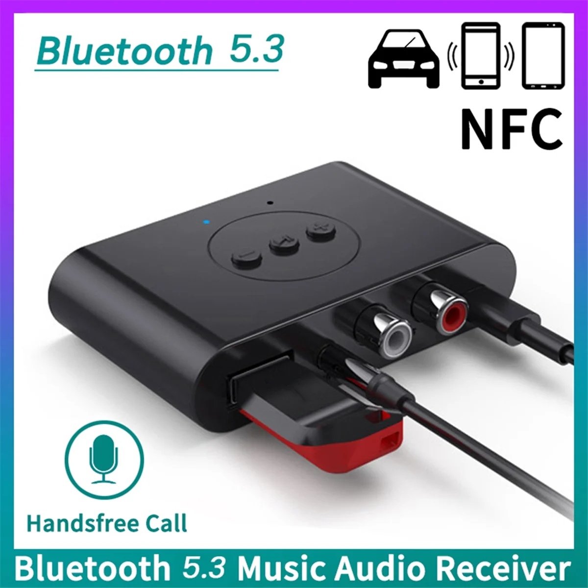 AT77 Bluetooth 5.3 Аудиоприемник NFC USB U Диск RCA 3,5 мм AUX USB Стерео Музыкальный беспроводной адаптер для усилителя автомобильного динамика