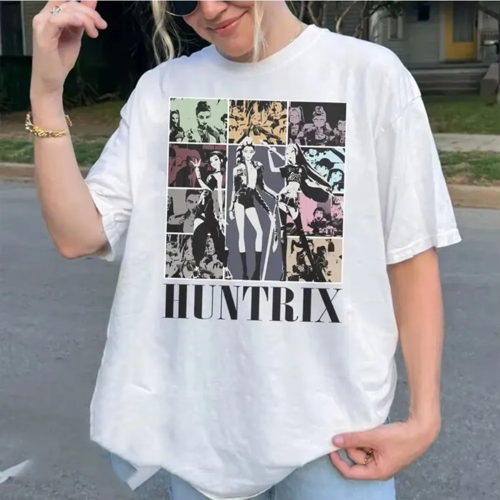 Huntrix Girls Kpop Demon Hunters T-shirt da uomo in cotone da donna Kpop Lover T-shirt femminili vintage Camicia grafica T-shirt alla moda