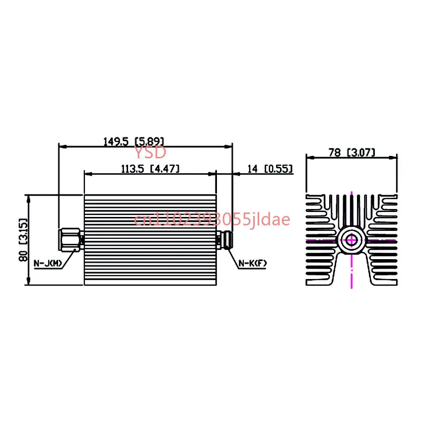 High Power 100W N-Type Attenuator DC to 6GHz 1-60dB Coaxial RF Component