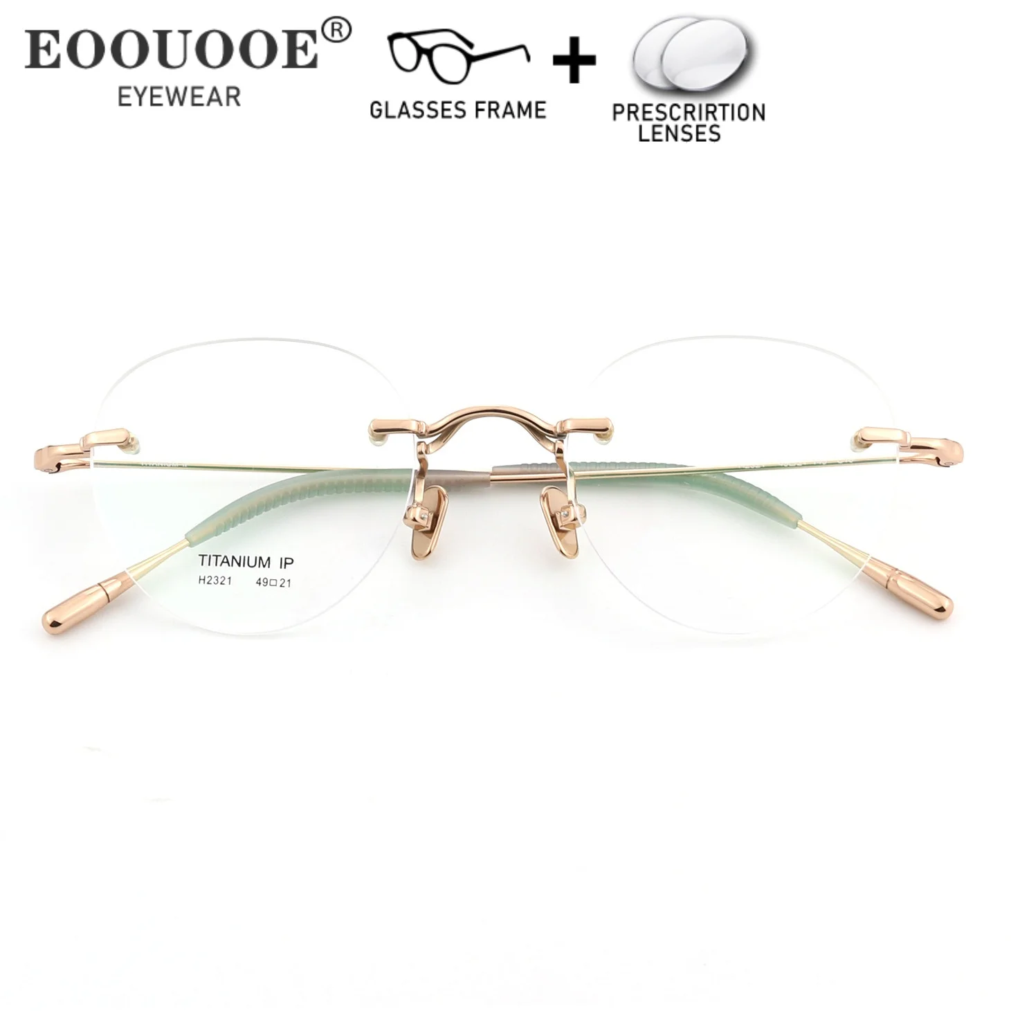 

Women Men Pure Titanium Round Rimless Glasses Retro Prescription Recipe Lenses Myopia Progressive Eyewear UV Anti-Reflect ion