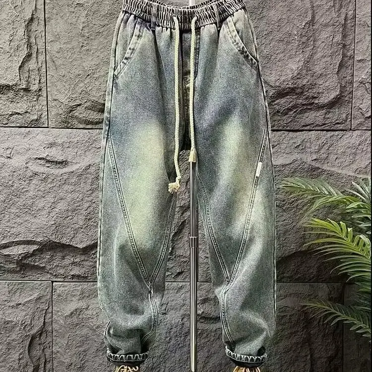 Mode Harajuku 2024 stilvolle gewaschene lose Jeans für Männer Frühling Herbst Freizeit kleidung Vintage Herren Luxus Hip-Hop-Hose