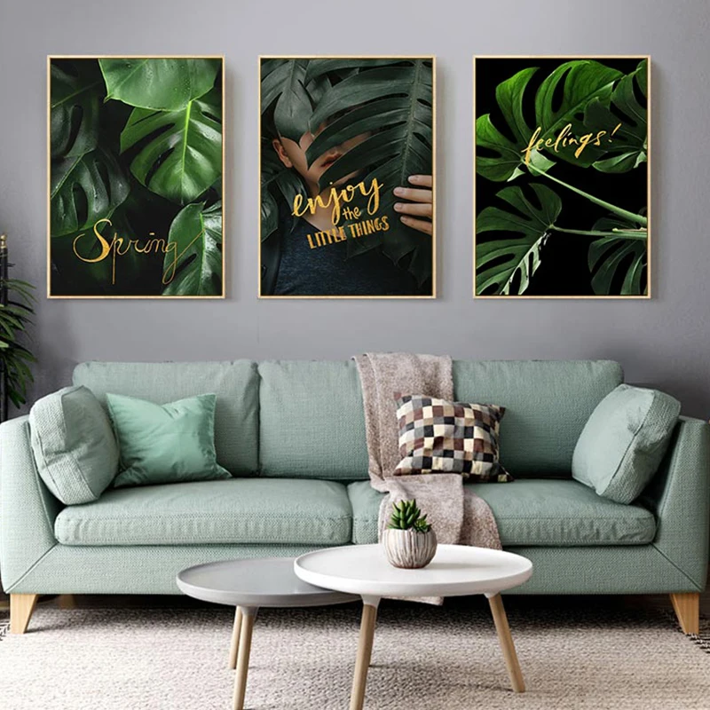 

3Pcs/Set Abstract Green Plant Leaves Women's Canvas Poster Wall Art Minimalist Prints Nordic Posters Modern Living Room Decor