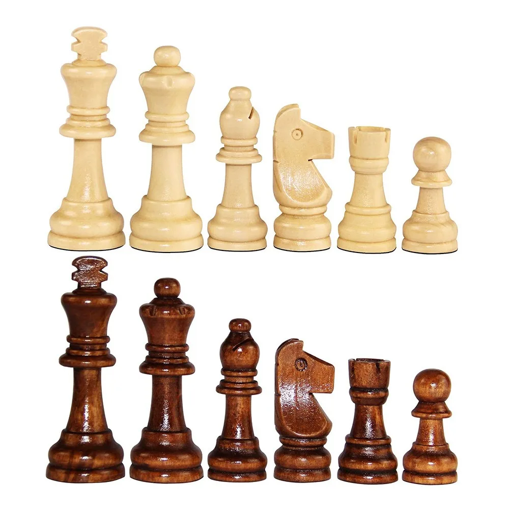 32PCS 2.2 in Wooden Chess International with Protective Pads Word Chess Set Improve Intelligence Wooden Chess Game