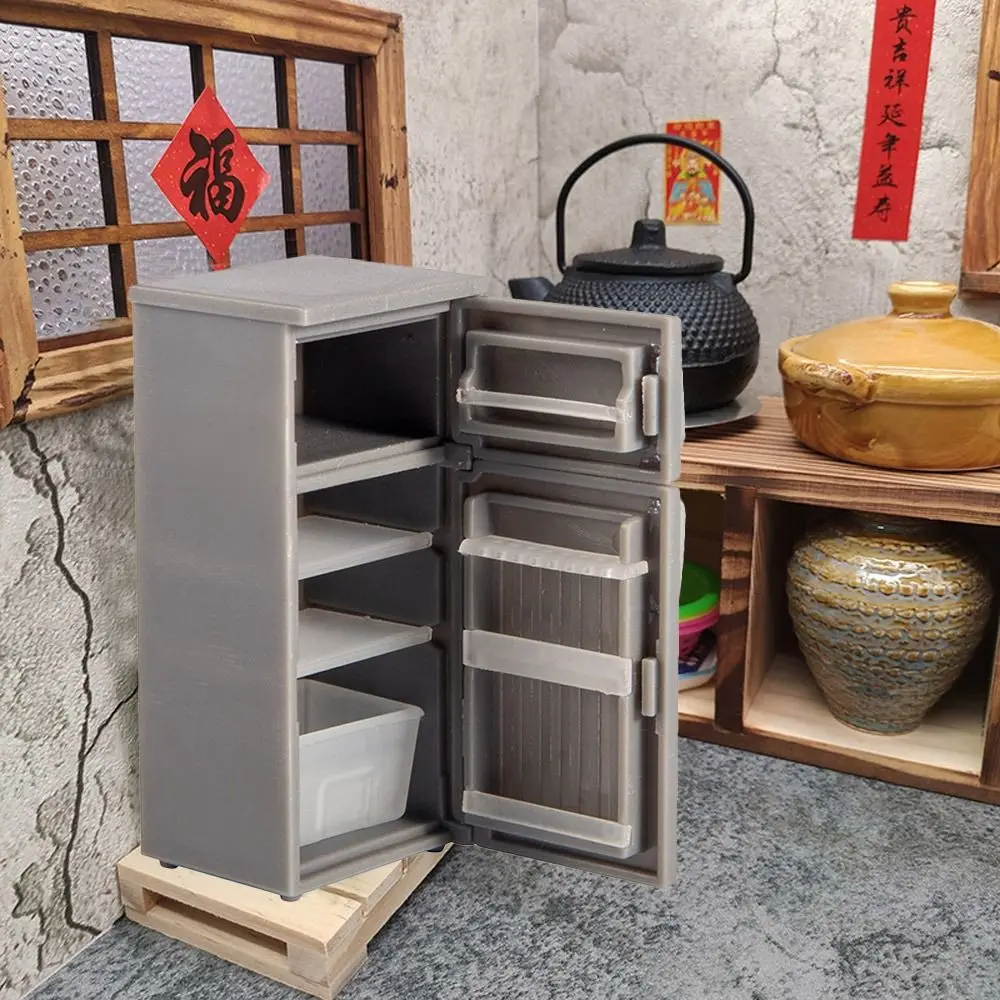 1/24 Miniature Fridge Model DollHouse Mini Fridge Retro Kitchen Appliances for Miniature Dollhouse Collection Dollhouse Fridge