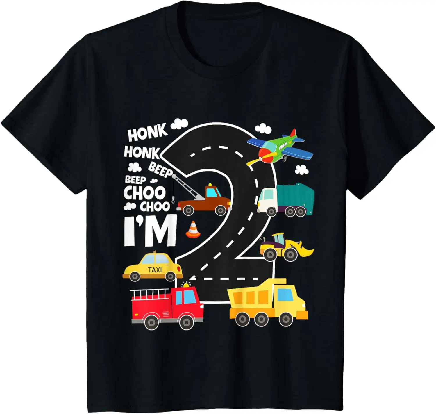 

Kids 2 Year Old Transportation Birthday Boy 2nd Toddler Truck Car T-Shirt