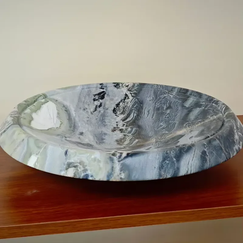 Luxury Blue Green Marble Decorative Tray for Home Hotel Tabletop Ornament Elegant Stone Serving Platter Modern Interior
