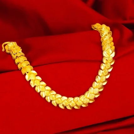 

Men's 24K Gold Dominant Dragon-Wheat Bracelet, AU999 | Distressed scale-texture, rustic elegance for everyday boldness.