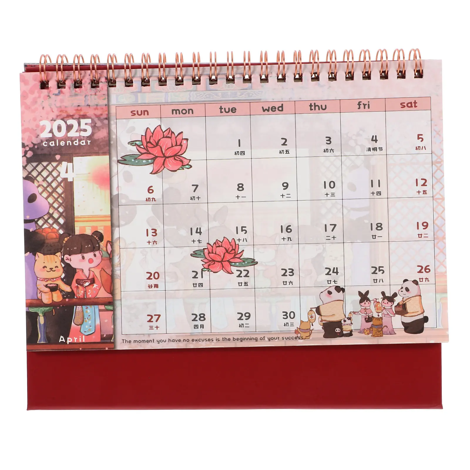 

Adorable Monthly Desktop Calendar Hand-Drawn Chinese Painting Style Creative Coil Calendar for Desk Organization and Decoration