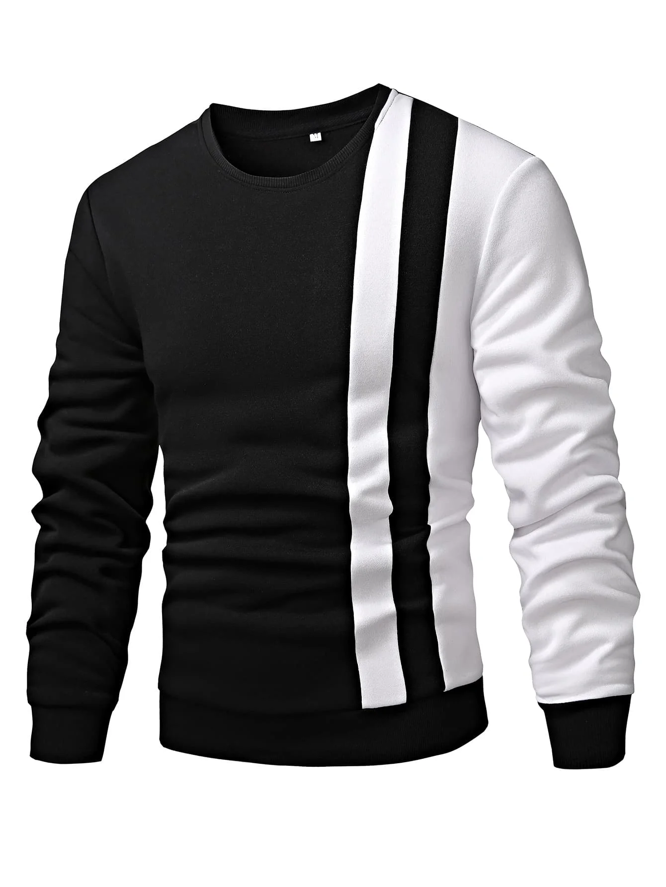 

Men's Colorblock Long Sleeve Crewneck Sweatshirt - Black & White Contrast Design