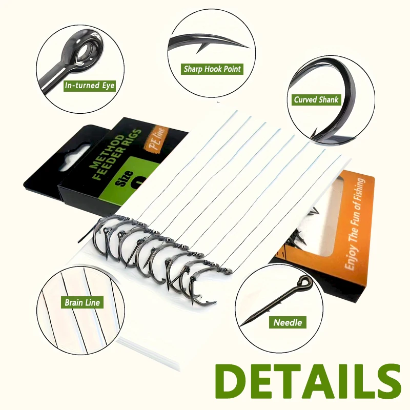 منصات صيد سمك الشبوط مربوطة مسبقًا، طريقة التغذية وحفارات الشعر مع خط مضفر وخطافات شائكة (مقاس 6,8,10,12)، لسمك الشبوط والكروشيان Ca #5