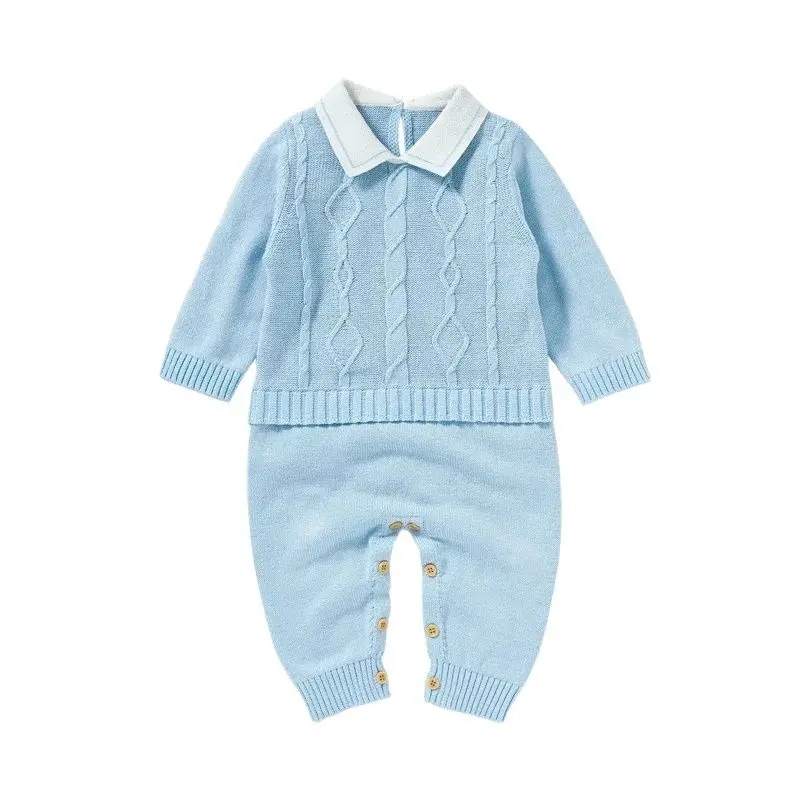 Autumn Long Sleeve Boys Turtle Neck Jumpsuits Outfits Infant Kids Cotton Overalls 0-18m Baby Rompers Solid Plain Knitted Newborn