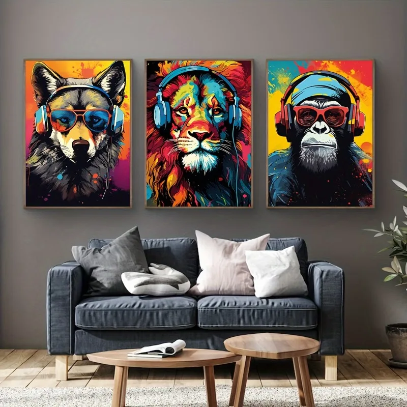

3pcs Gaming Posters, Lion Wolf Gorilla Game,Gamer Prints,Graffiti Wall Art,Boys Bedroom Teen Room,Wall Art Gaming Decor,No Frame