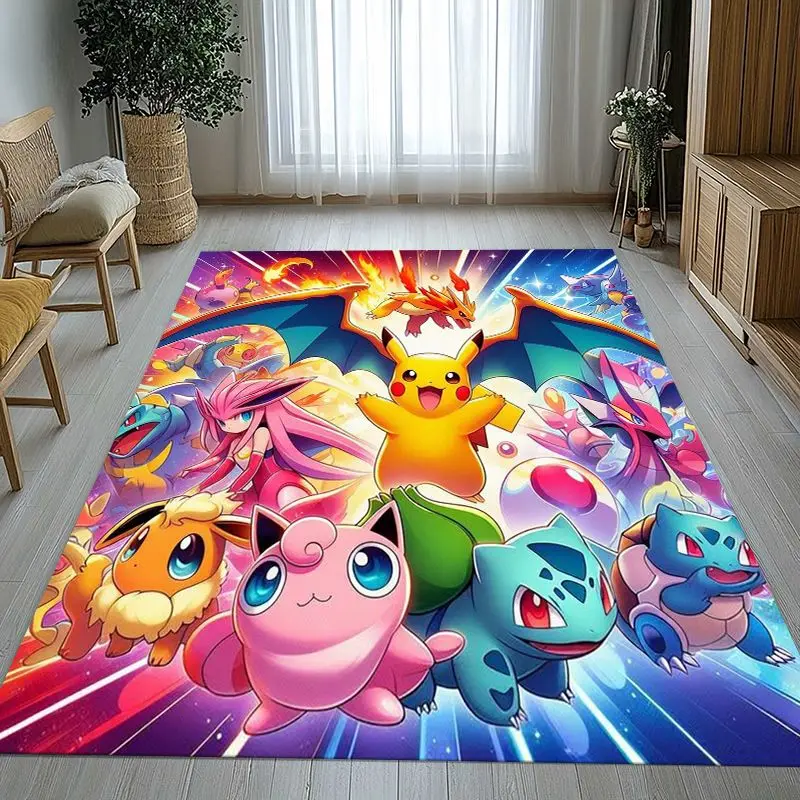 Cute Cartoon P-Pokemon Characters Area Rug,Soft Non-Slip Carpet Mat for Living Room Bedroom Playroom,Sofa Floor Rug,Home Decor
