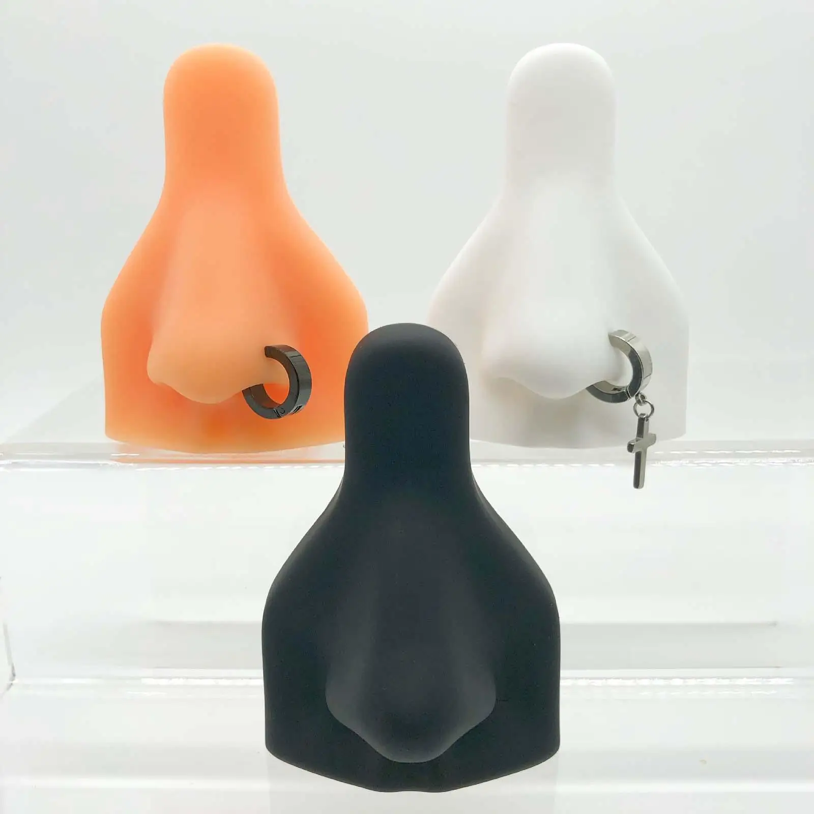 Silicone Nose Model Piercing Practice Body Part Flexible Stand for Jewelry Display and Mannequin Teaching Tool