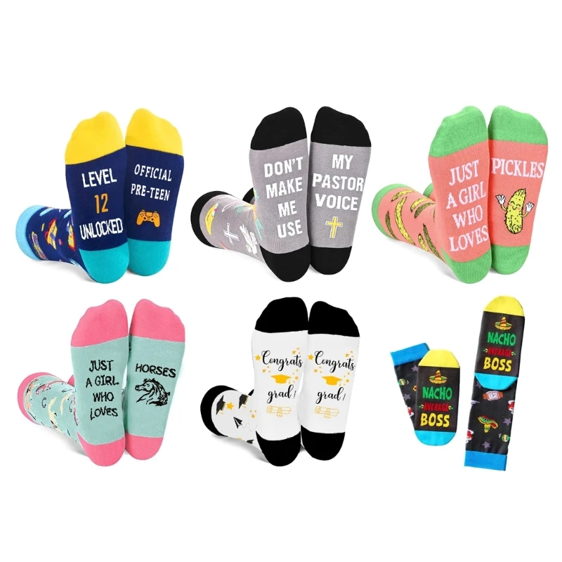 

Q22D женские модные хлопковые носки до середины икры с забавными буквами и узорами, спортивные носки для экипажа, уличная дизайн