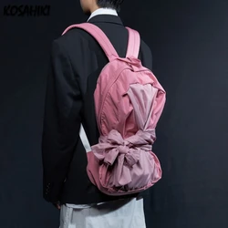 Girls Sweet Y2k High-capacity Backpacks Patchwork Contrast Color Bandage Bow Rucksack Students Streetwear Preppy Schoolbag Women