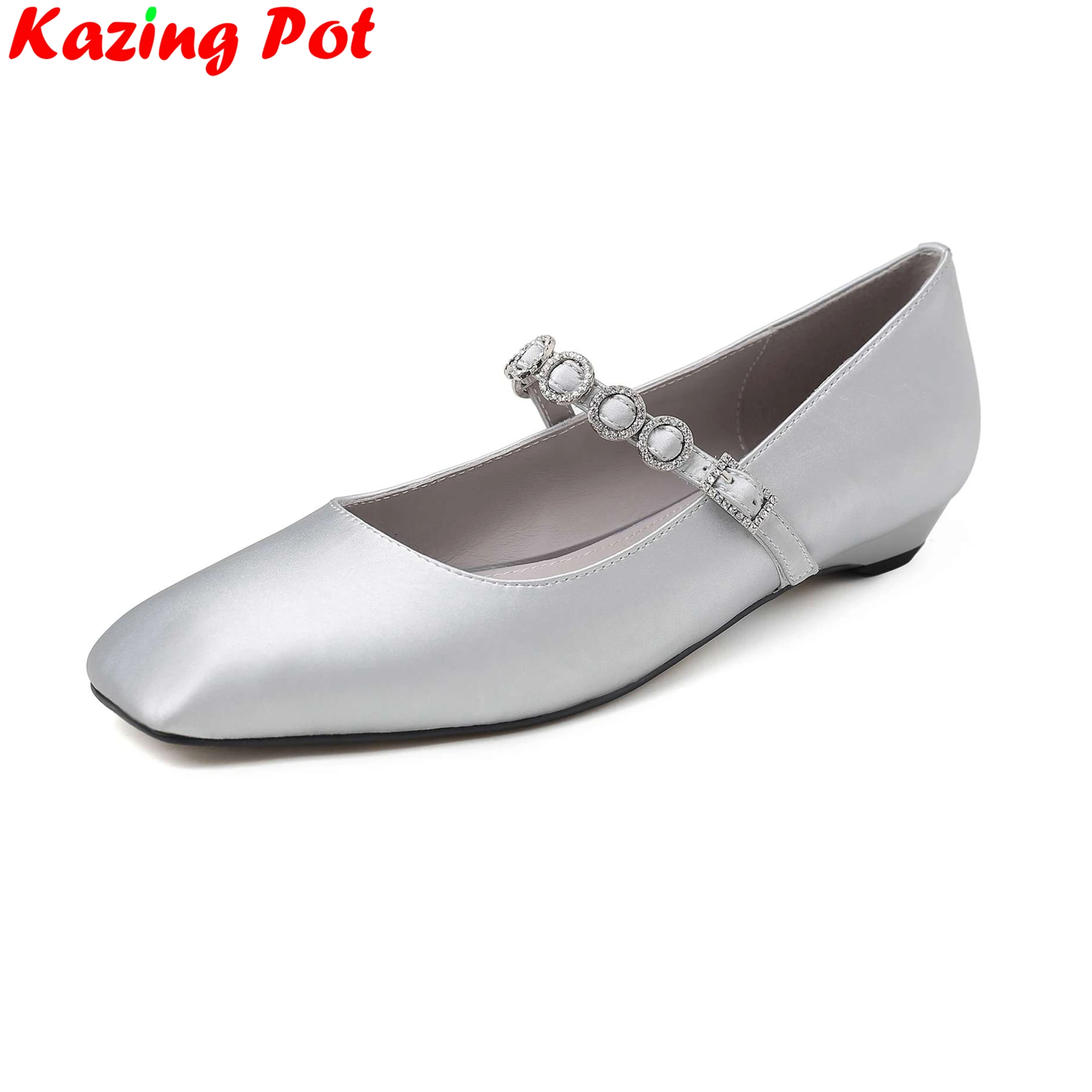 

Krazing Pot Cow Leather Low Heels Chic Spring Casual Shoes Crystal Mary Janes Luxury Dating Shallow Concise Comfort Women Pumps