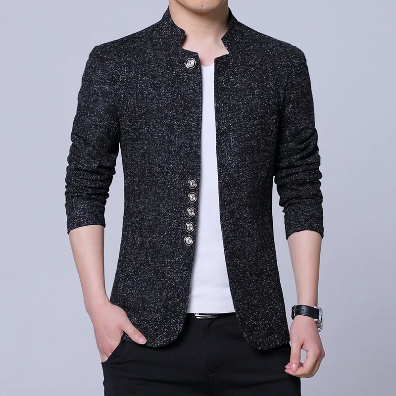 Terno masculino de gola alta, blazers casuais, casaco com botões de metal, jaqueta justa, boutique, nova moda, 2023