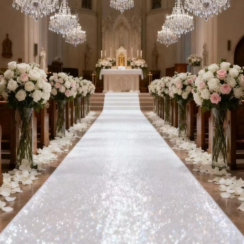 Allée de mariage étincelante blanche élégante, décorations de cérémonie romantique pour mariages, Saint-Valentin, Noël et Thanksgiving