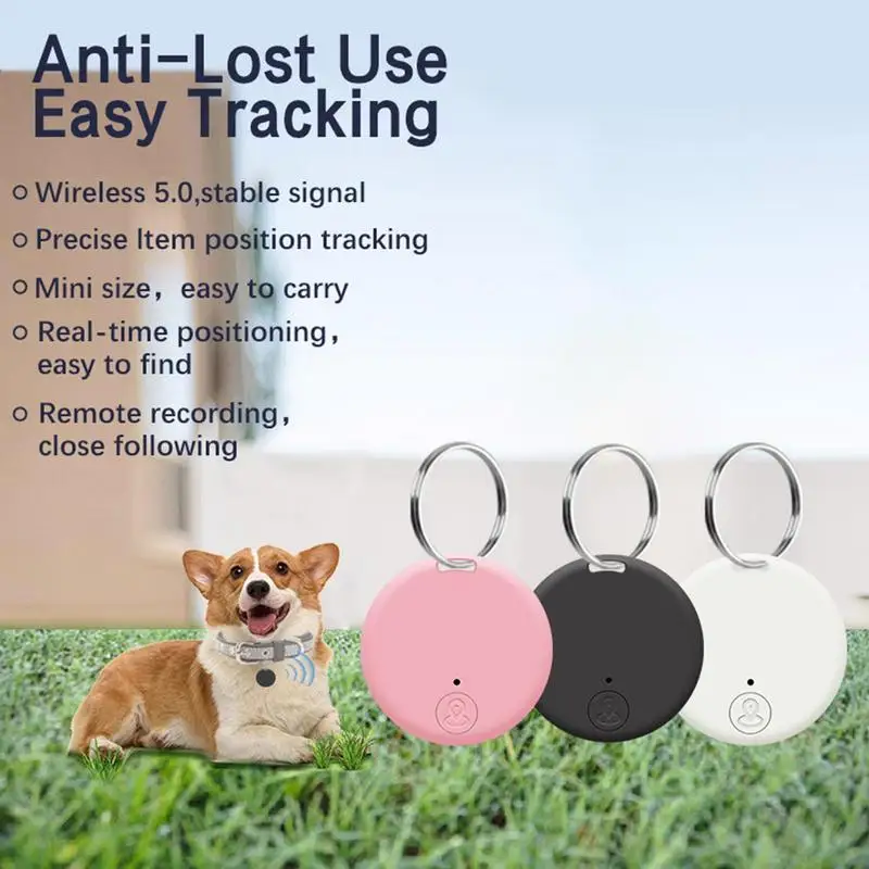 Mini GPS Tracking Device Portable Pet Finder Locator with Alarm Reminder Round Real-Time Tracking for Kids Pet Wallet Keychain