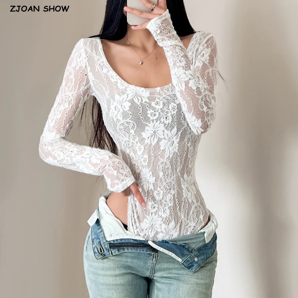 

Новое весеннее прозрачное кружево с подкладкой и круглым вырезом, боди с длинными рукавами, сексуальный женский облегающий короткий комбинезон, облегающие комбинезоны, комбинезоны